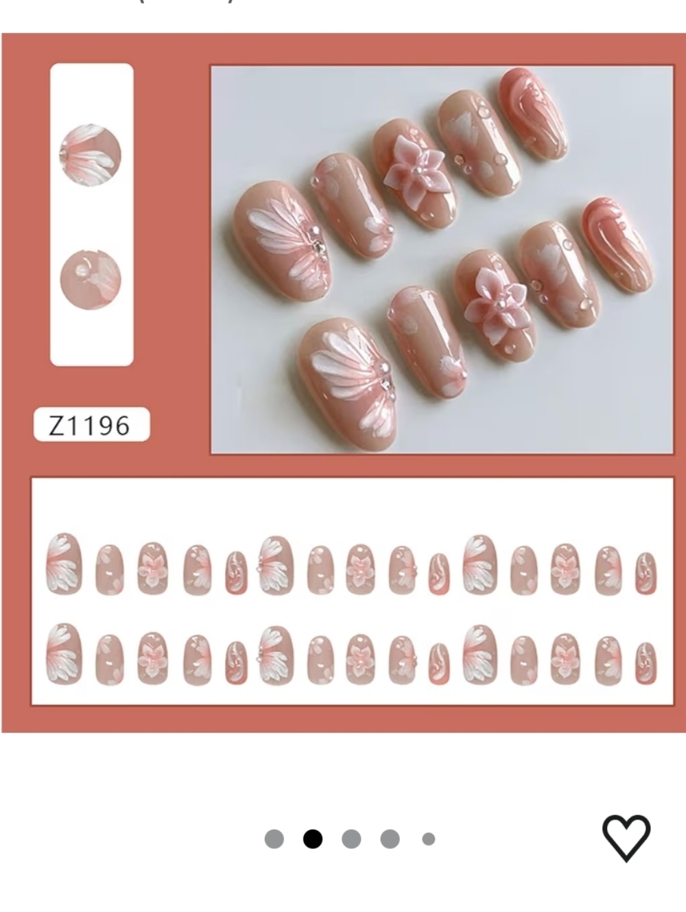 Pink Floral Short Oval Press-On Nails - Picture 2 of 7